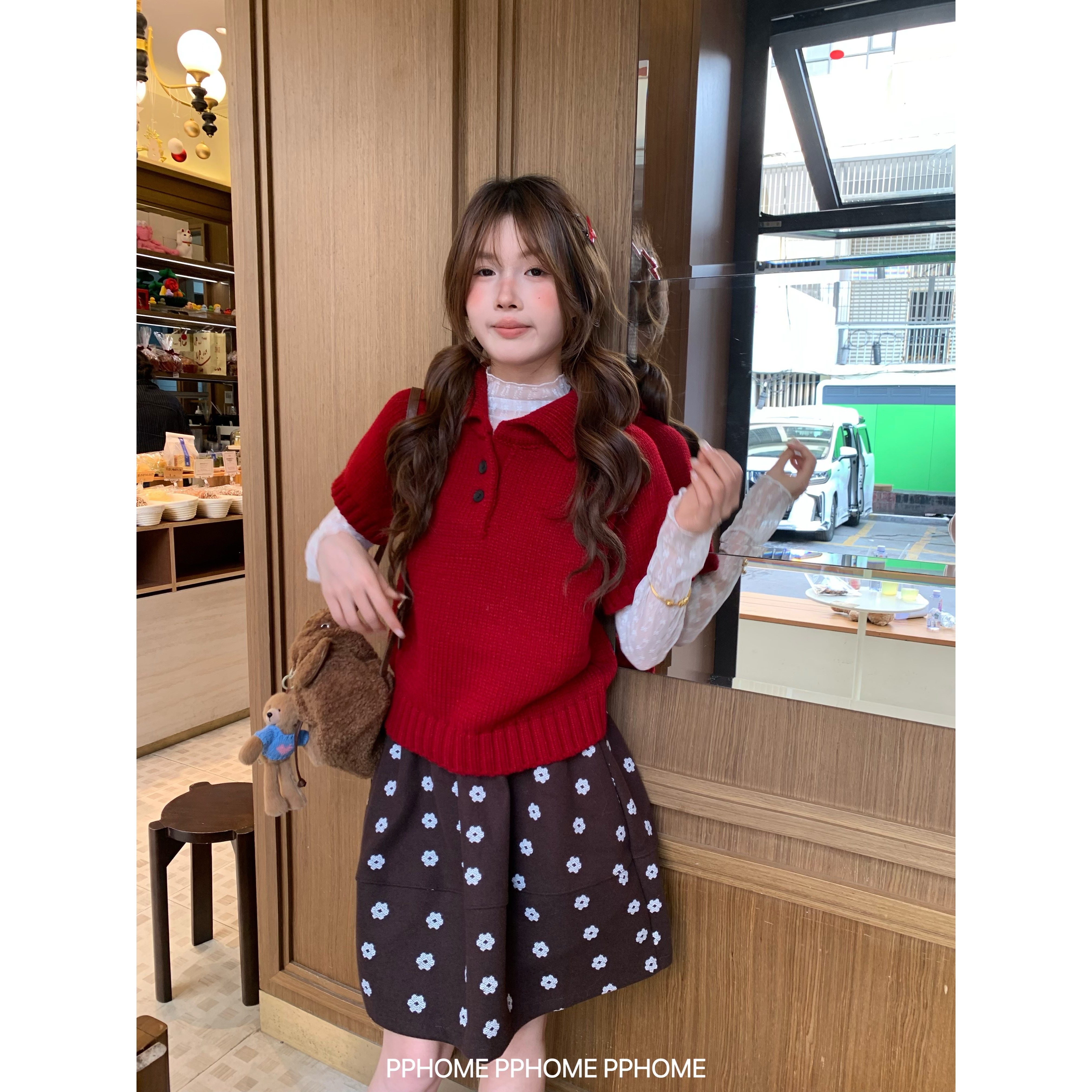 首尔周末 韩代款粗针polo领短袖毛衣女早春疊穿针织衫