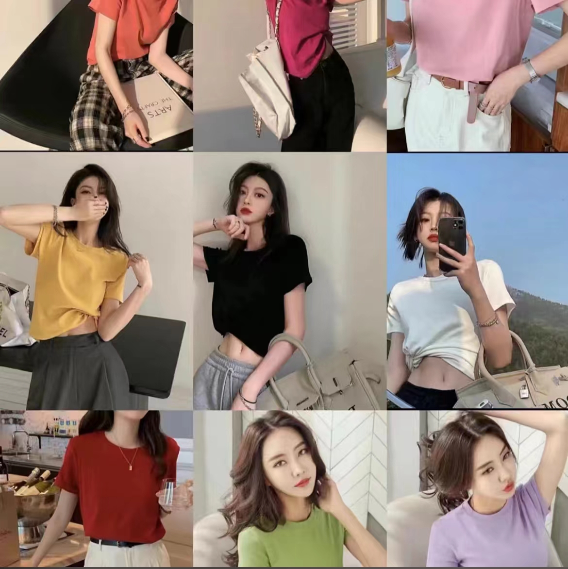 2025--女款纯棉短袖纯色彩T 十色可选