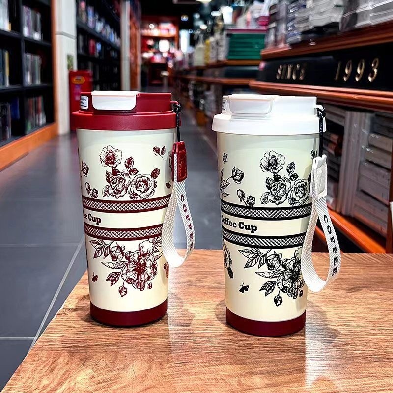 简约时尚316不锈钢保温杯便携吸管水杯双饮咖啡杯网红外带学生