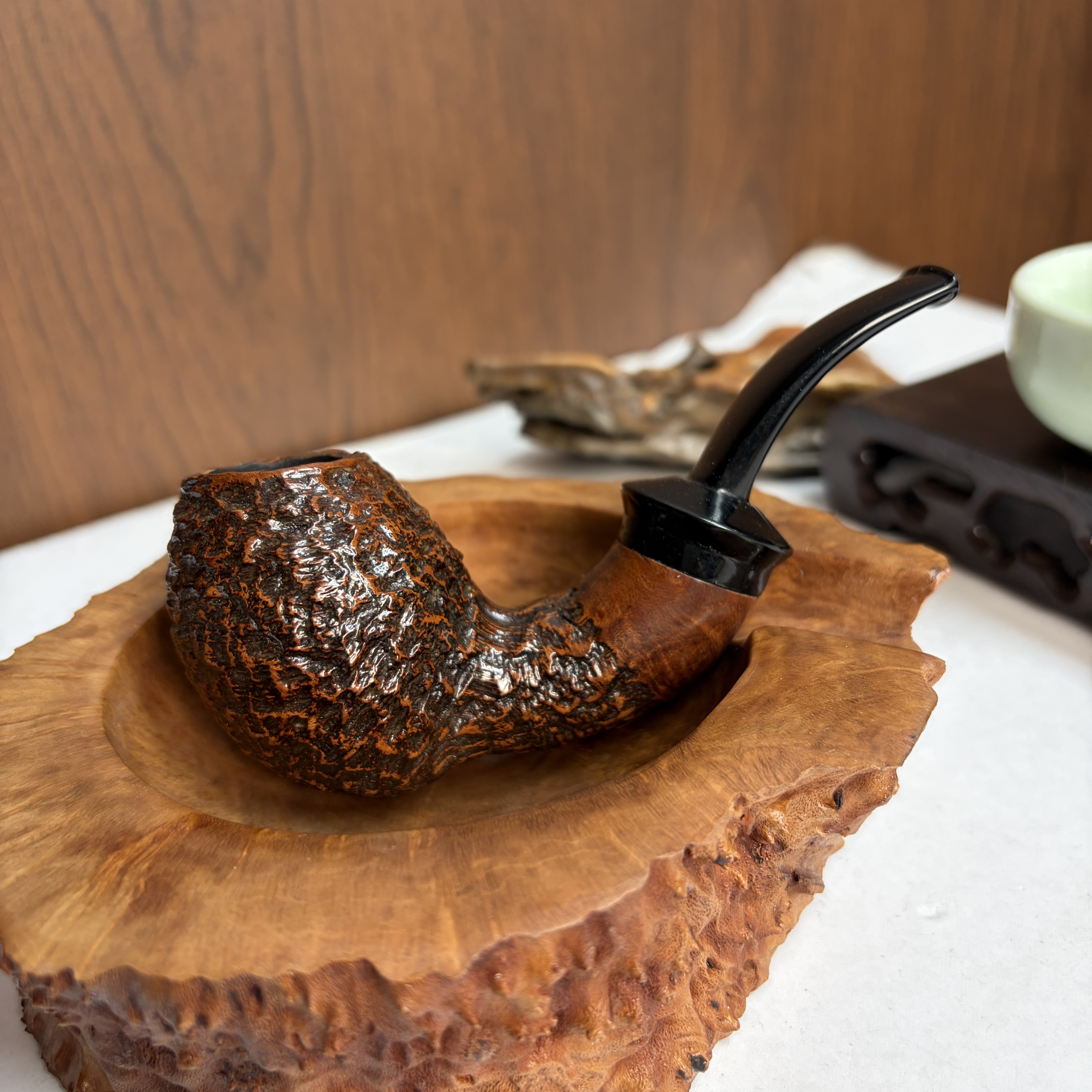 意大利石楠木手工自由式郁金香河豚烟斗