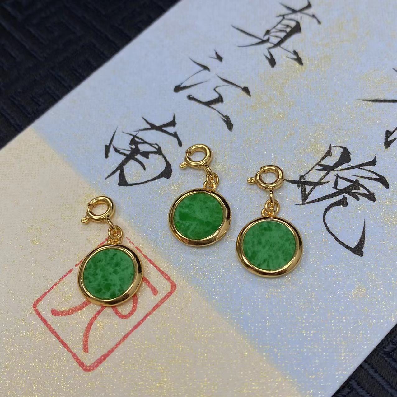 【古法 重工银镶】翡翠满色满绿圆牌小滴溜吊坠，多样性发货1件