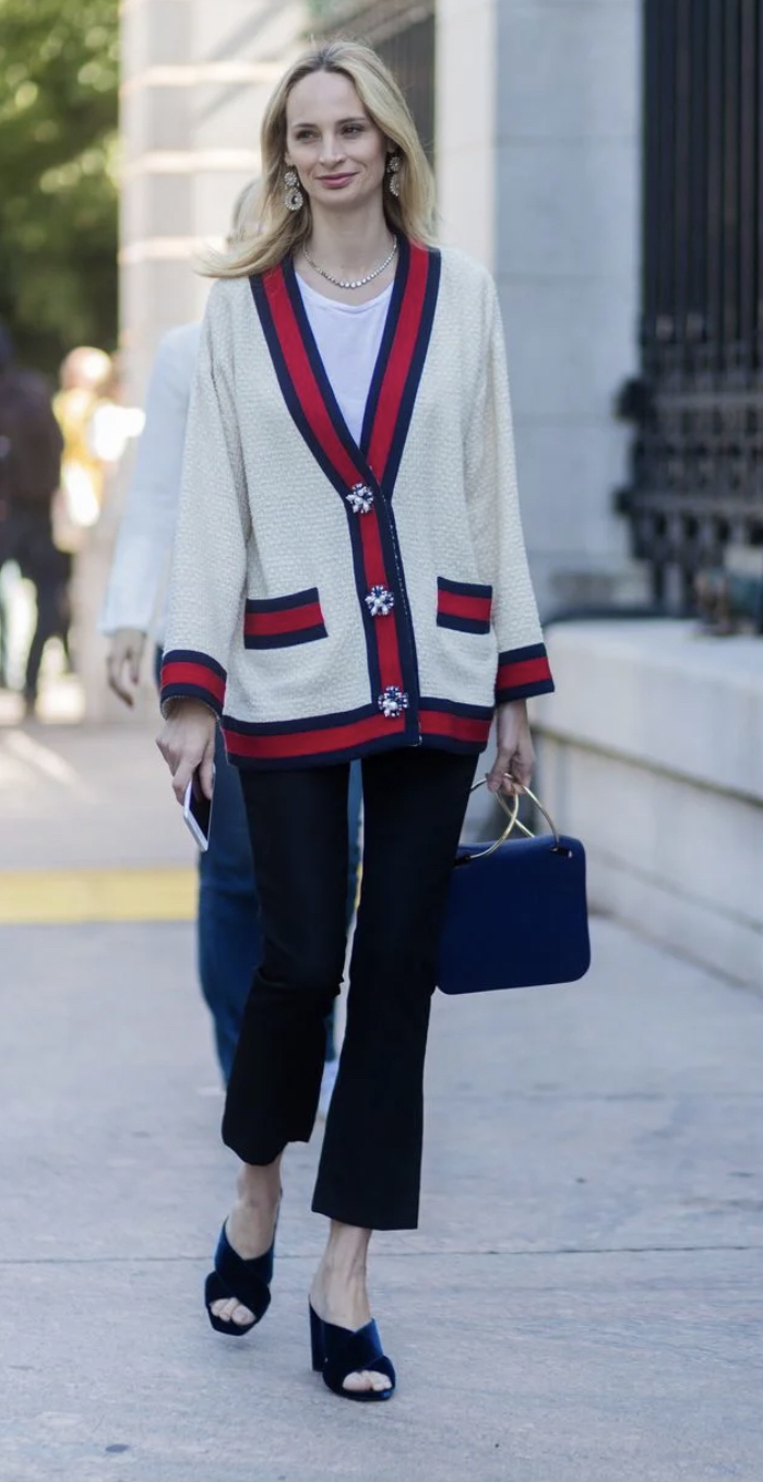 99新 GUCCI/古驰 AA2625 杨幂同款撞色钻扣粗花呢开衫 38码