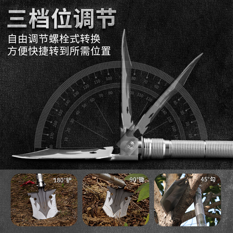 露营赶海捶背铁锹工兵铲兵工铲野现货热销多功能户外工具带指南针