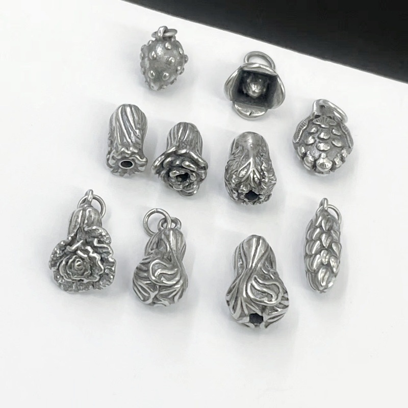 山西老银复古做旧高级感樱桃吊坠百财通孔提溜吊坠DIY饰品配件小