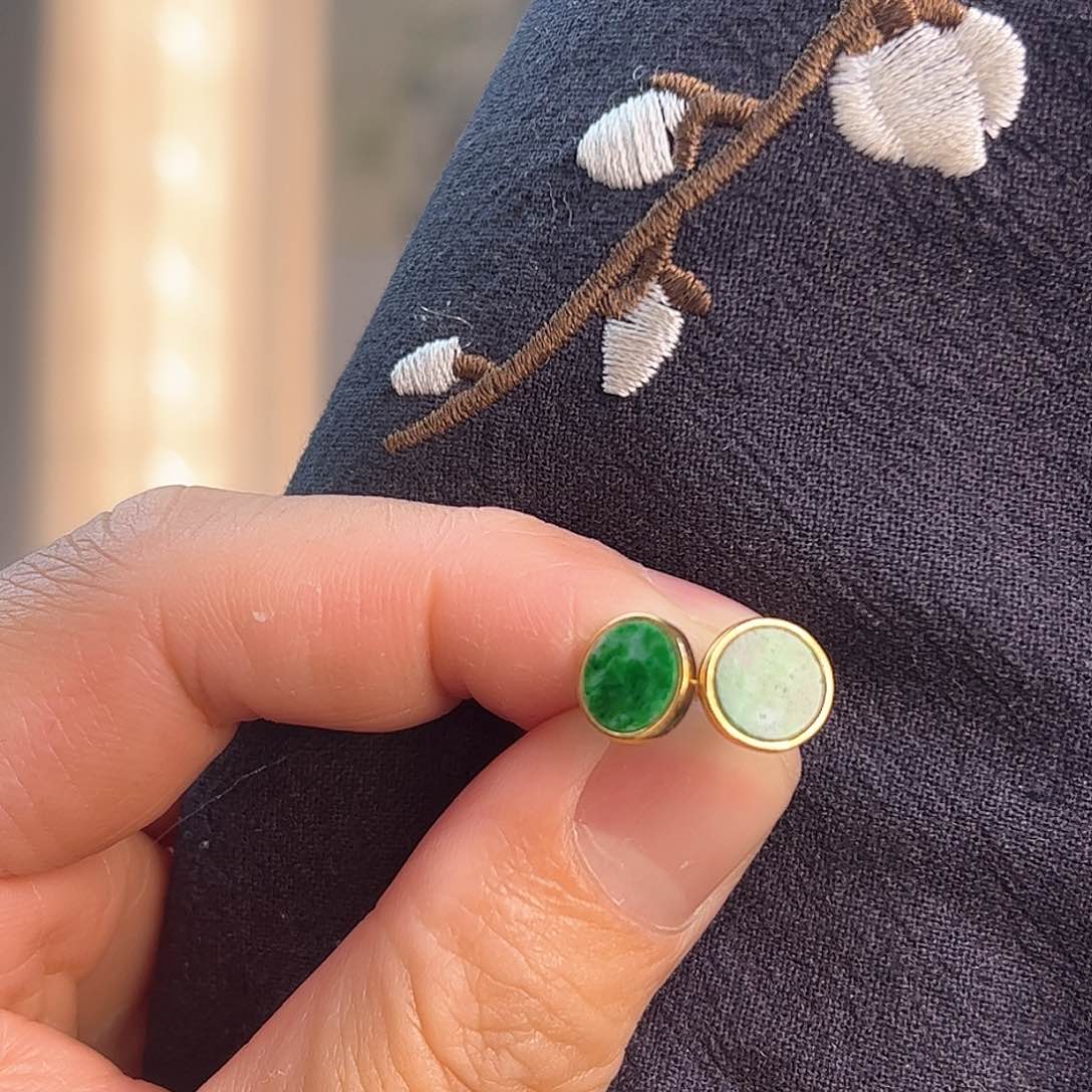 翡翠耳饰银S925镶嵌缅甸翡翠A货耳钉