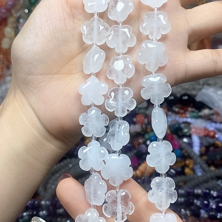 未镶嵌玛瑙/玉髓珠宝半成品天然白水晶五瓣花卡15mm
