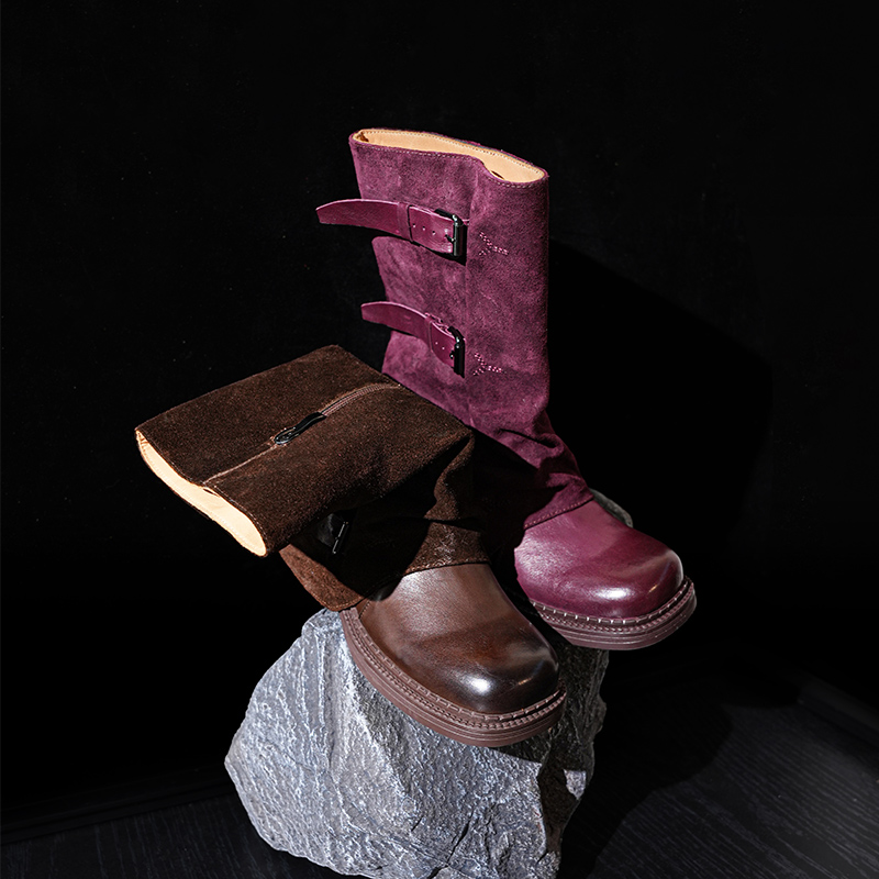 长筒秋季秋冬常规款皮带扣马丁靴潮流休闲高筒圆头中筒靴做旧方头