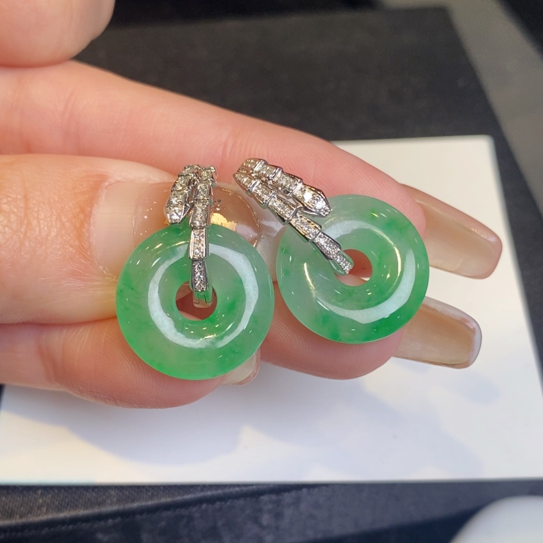 翡翠耳饰18K金镶嵌甜甜圈