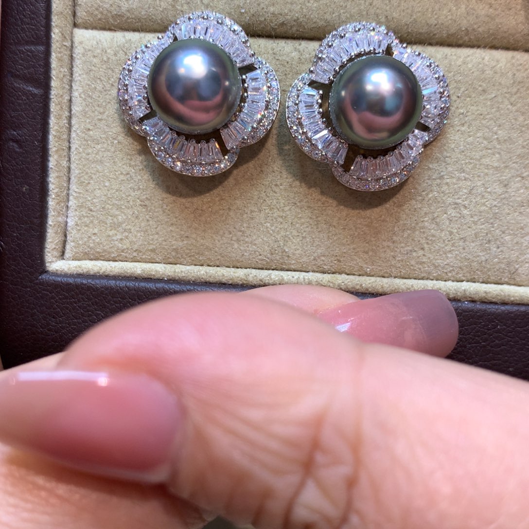 海水珍珠耳饰银S925镶嵌