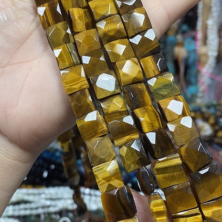 玛瑙/玉髓未镶嵌珠宝半成品A机天然黄虎切面卡10mm一条