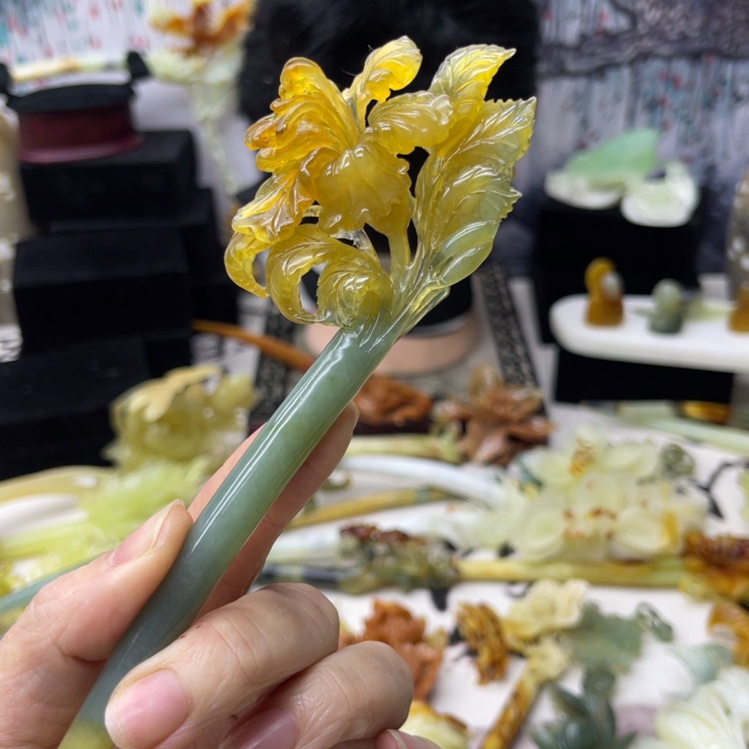 【闪购商品】蛇纹石玉发饰合金佩*
