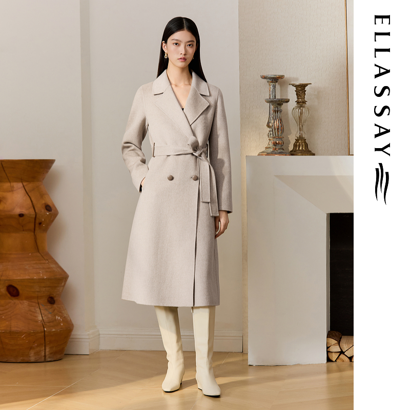 ELLASSAY歌力思2025秋冬新款经典双排扣毛呢大衣女EWU364D00100