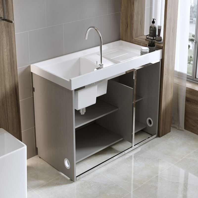 不锈钢阳台洗衣柜石英石盆洗衣台洗手盆带搓板落地柜可定制洗衣柜