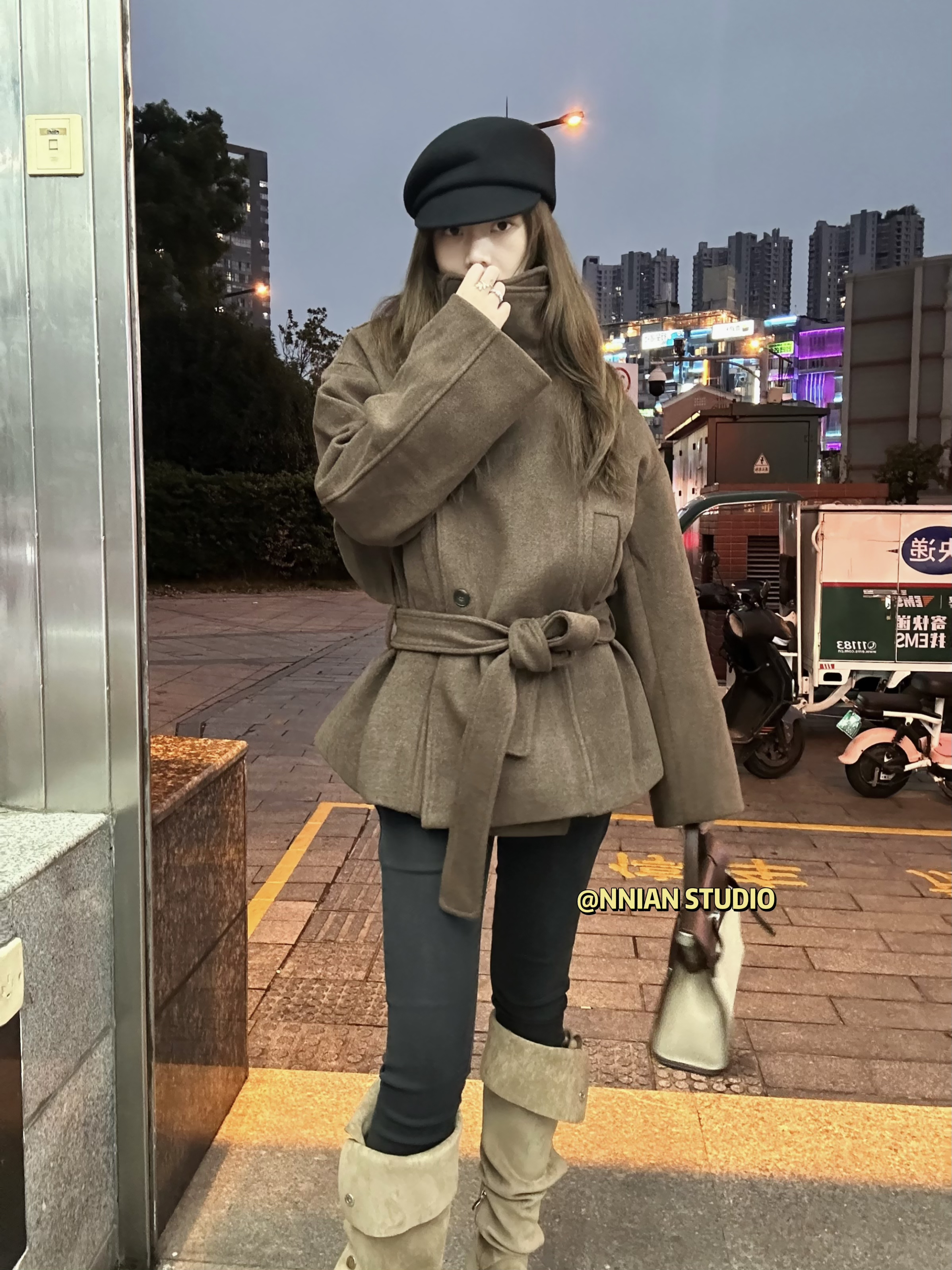 短款冬季通勤毛呢外套宽松百搭双面呢大衣毛呢休闲中长款风衣韩版