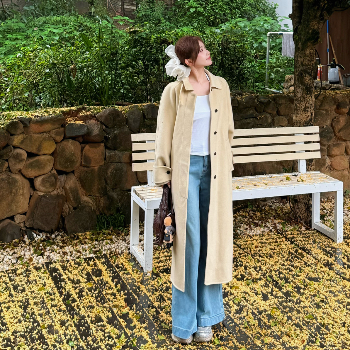 HiFairy·韩版长款立领女冬大衣搭配牛仔裤