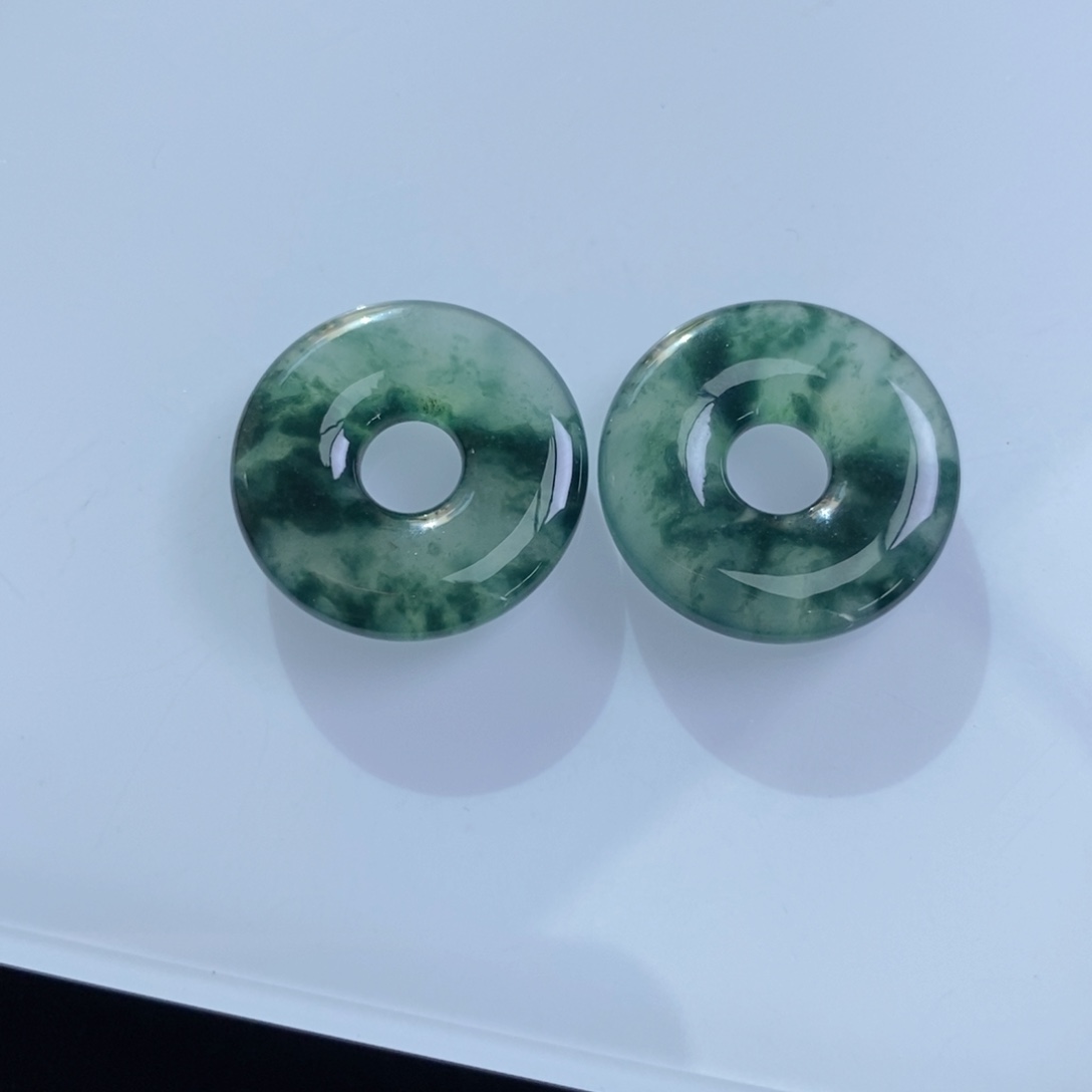 翡翠未镶嵌耳饰飘绿海藻花甜甜圈