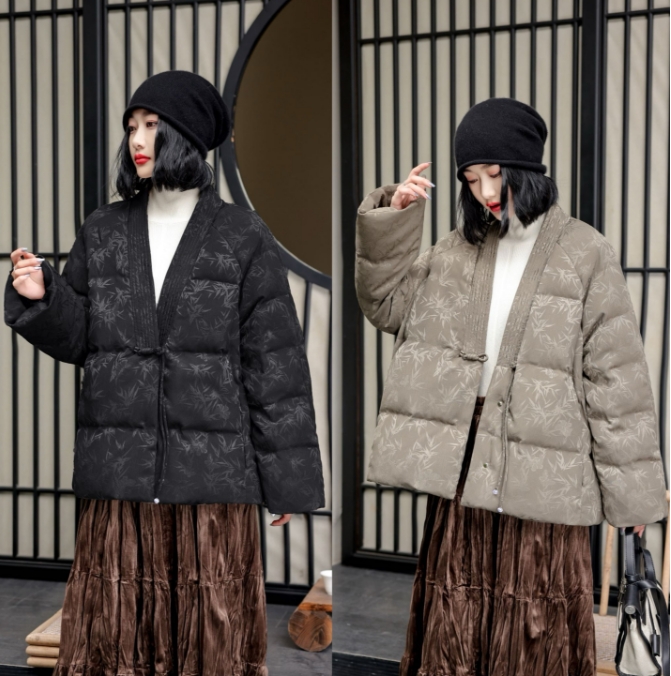 新中式国风汉服交领宽松白鸭绒外套女