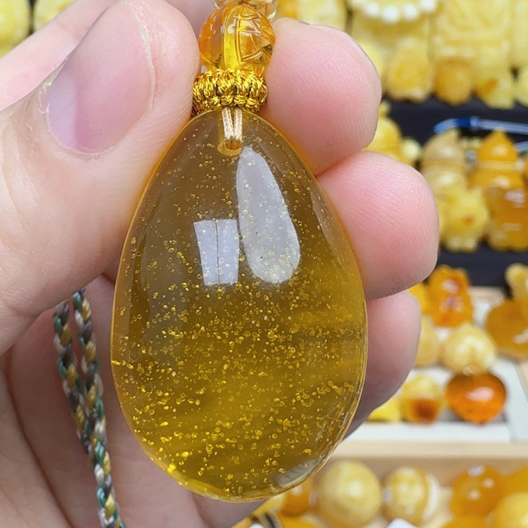 蜜蜡颈饰未镶嵌天然金沙琥珀吊坠