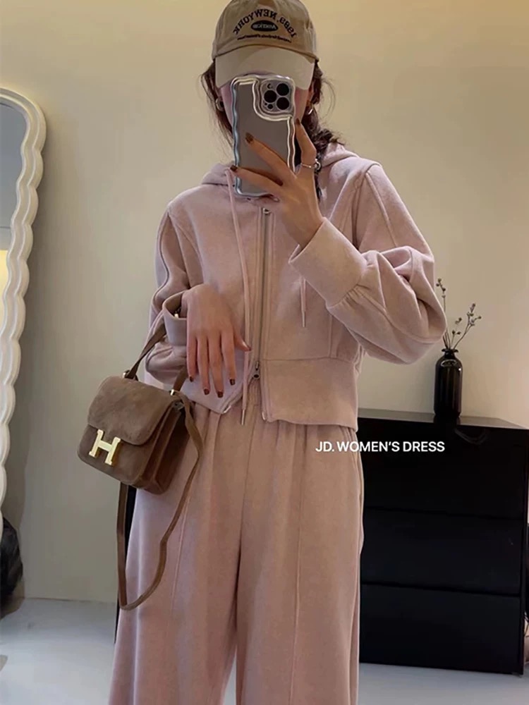 慵懒风休闲运动卫衣套装女春季韩版高级感连帽开衫阔腿裤两件套