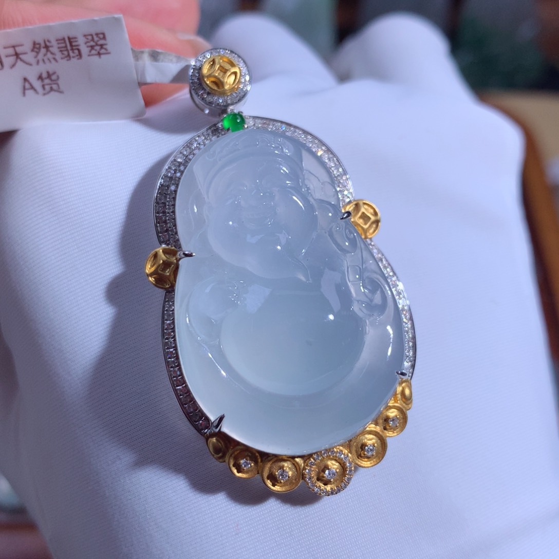 翡翠颈饰18K金镶嵌财财