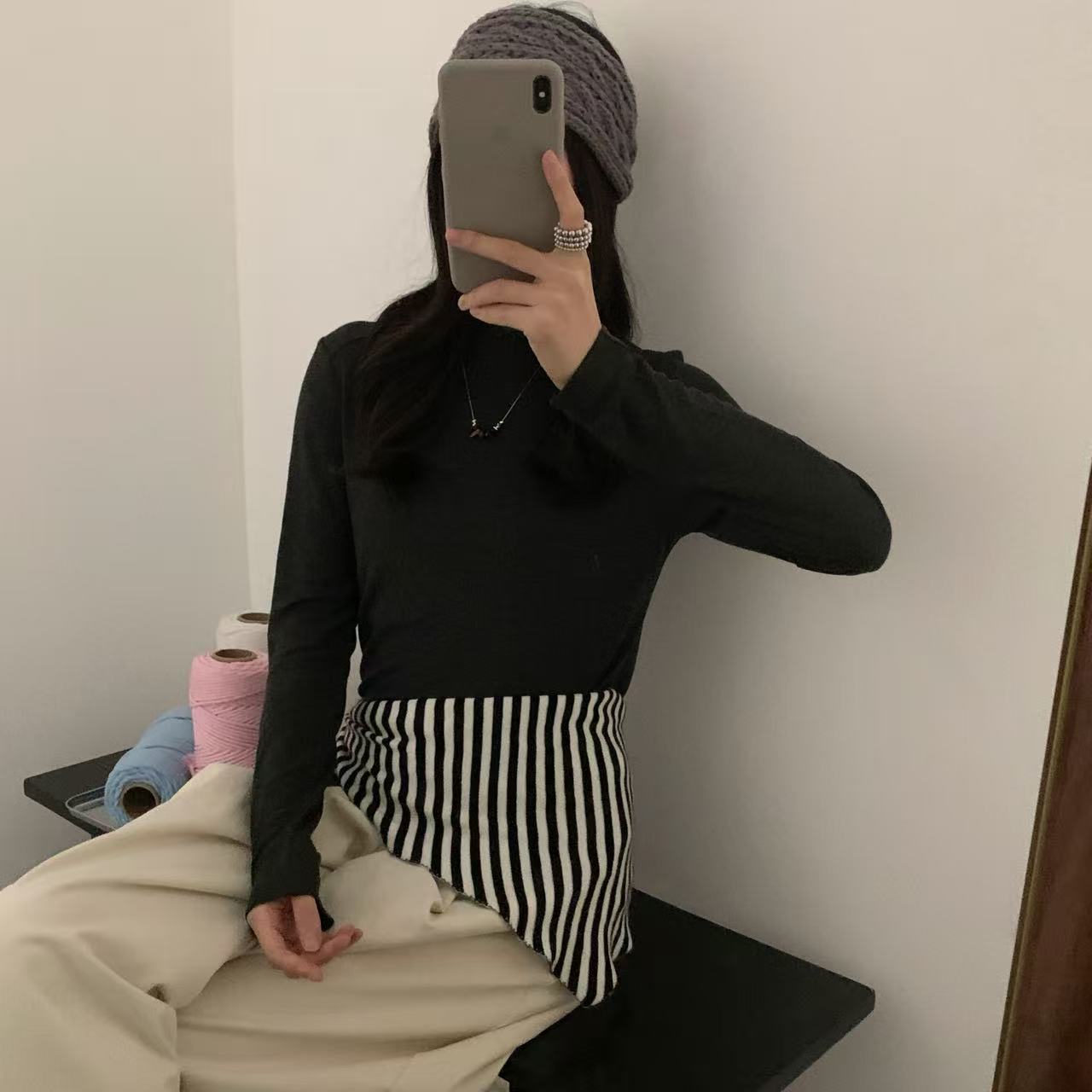 纯色简约时尚百搭休闲堆堆领设计感韩版气质高领长袖打底衫710