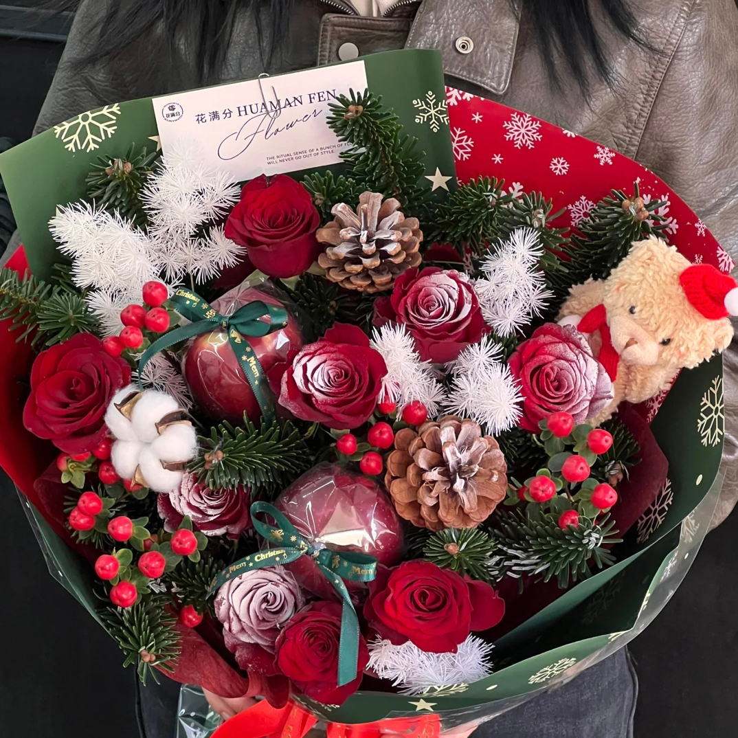 平安果圣诞花束诺贝松圣诞节平安夜鲜花同城配送送女友闺蜜惊喜礼物