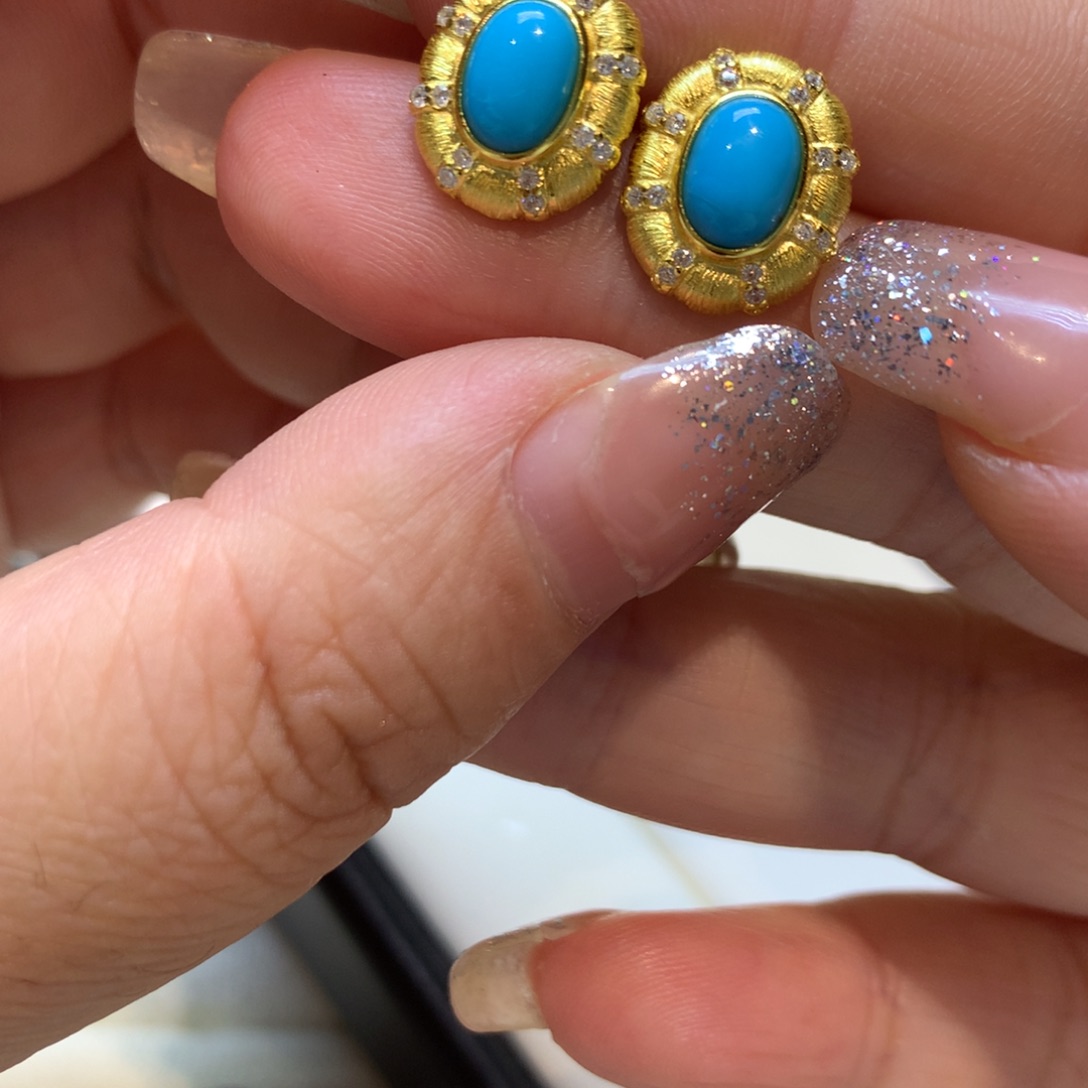 银S925镶嵌绿松石耳饰