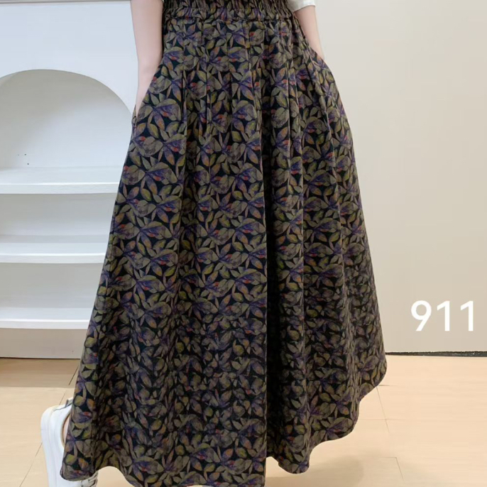 双层加厚碎花半身裙冬款