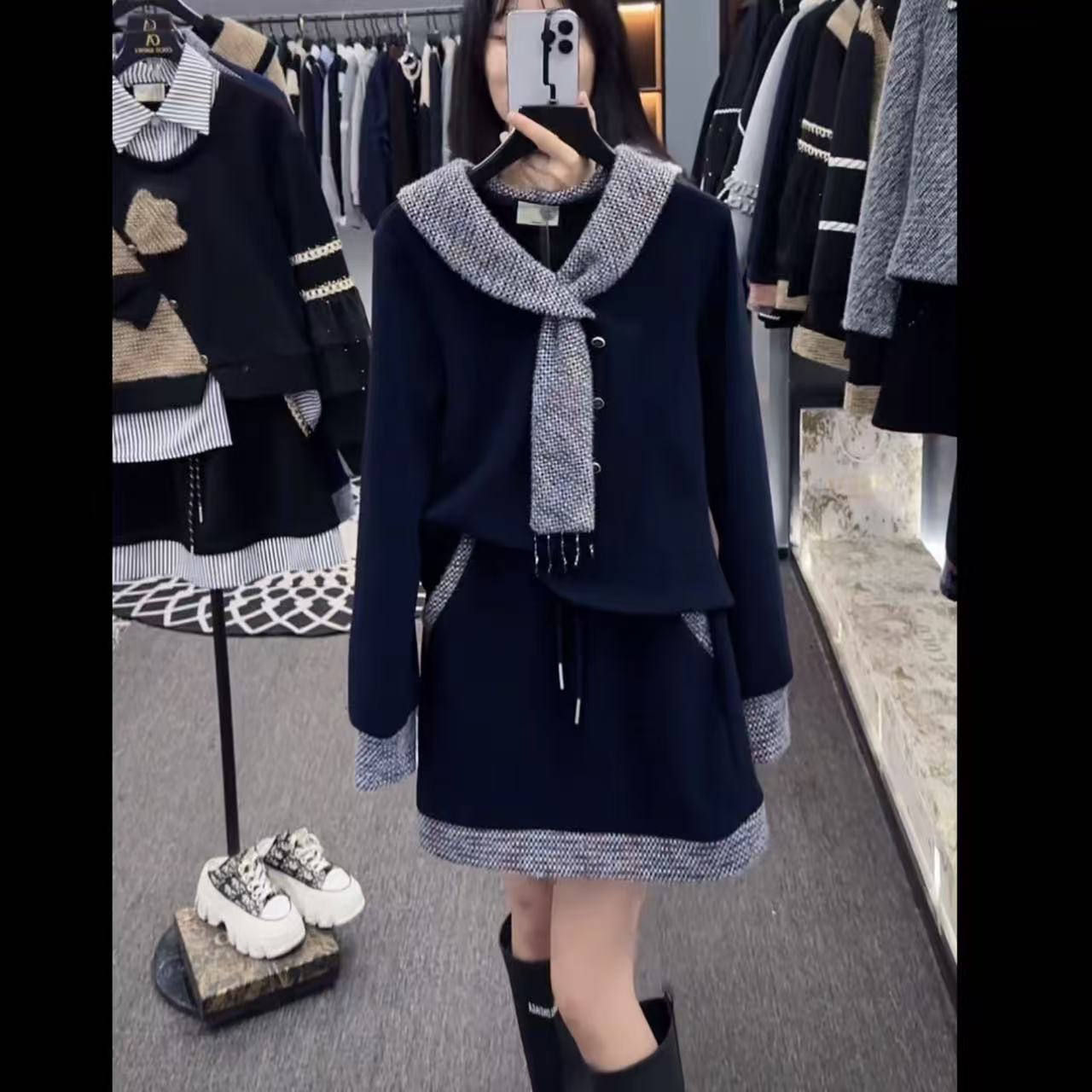 【宠粉价】（加绒）老钱风静奢风法式休闲风海军领时尚套装TZ-804