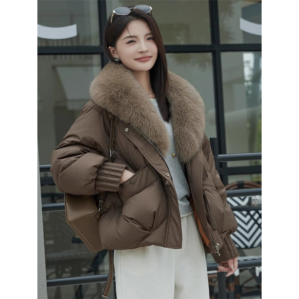 2025冬季新款反季棉服女短款洋气减龄宽松棉衣女超大毛领加厚棉袄