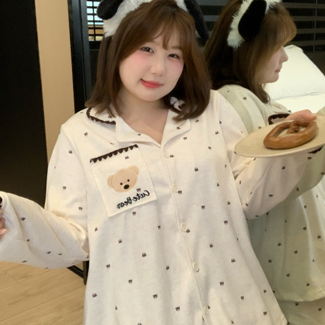 【软萌小熊】大码睡衣120-260斤保暖小清新印花可外穿家居服套装