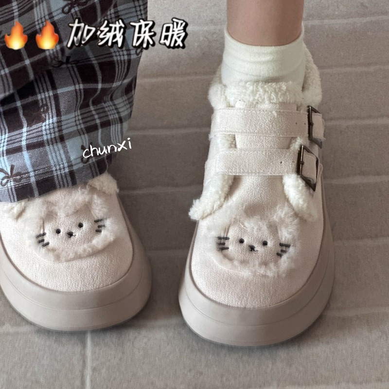 废土风秋冬加绒魔术贴女鞋2025新款小众原创设计百搭板鞋保暖棉鞋