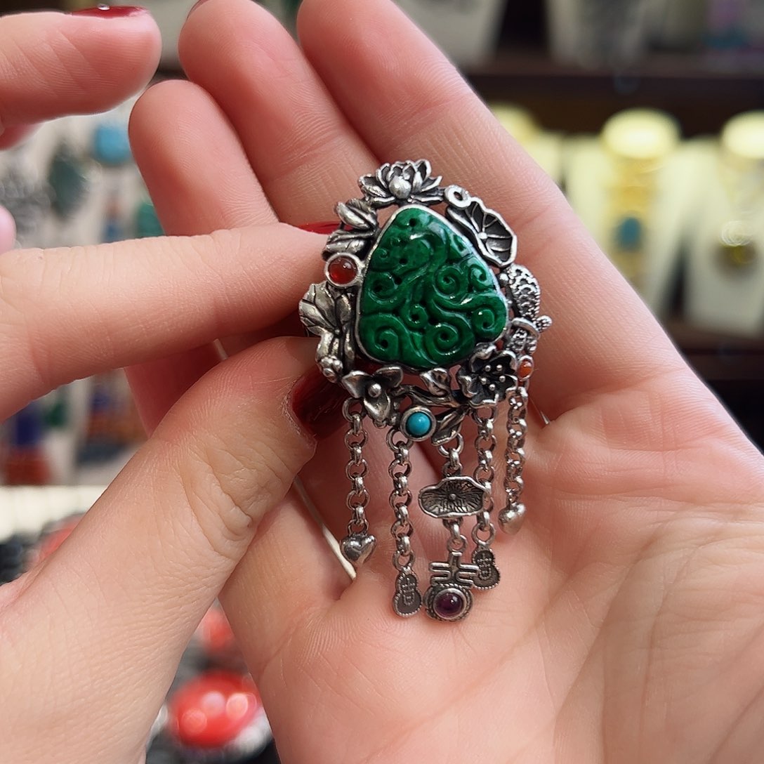 翡翠戒指银S925镶嵌戒指