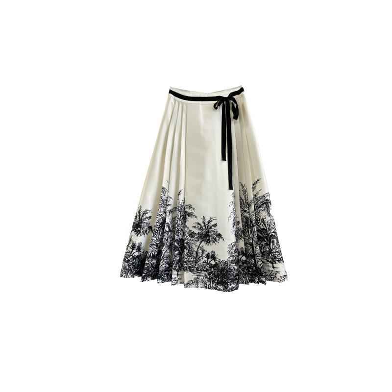 2024新中式国风水墨画轻奢高级百褶半身裙725