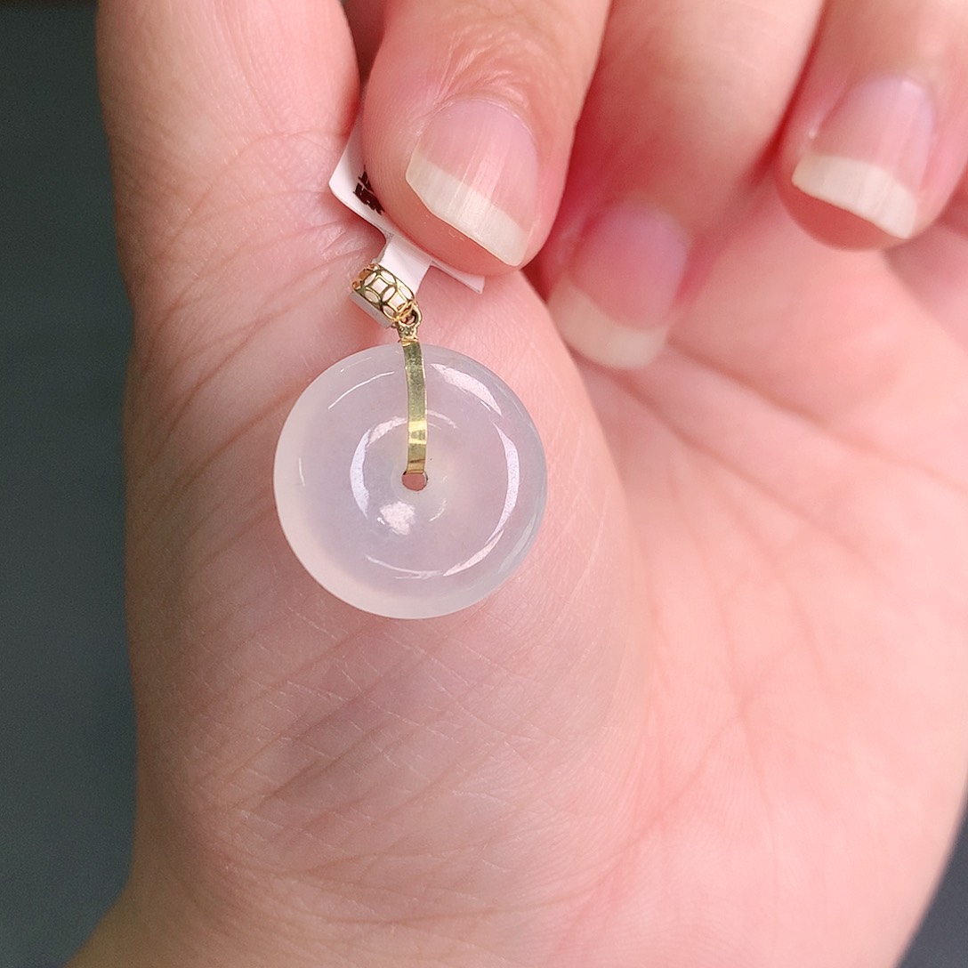 翡翠18K金镶嵌颈饰冰胶扣16-4.5