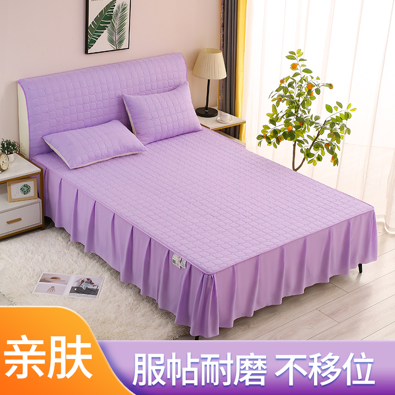 新款花边夹棉床裙居家四季通用舒适加厚床裙遮丑下摆床单带裙边