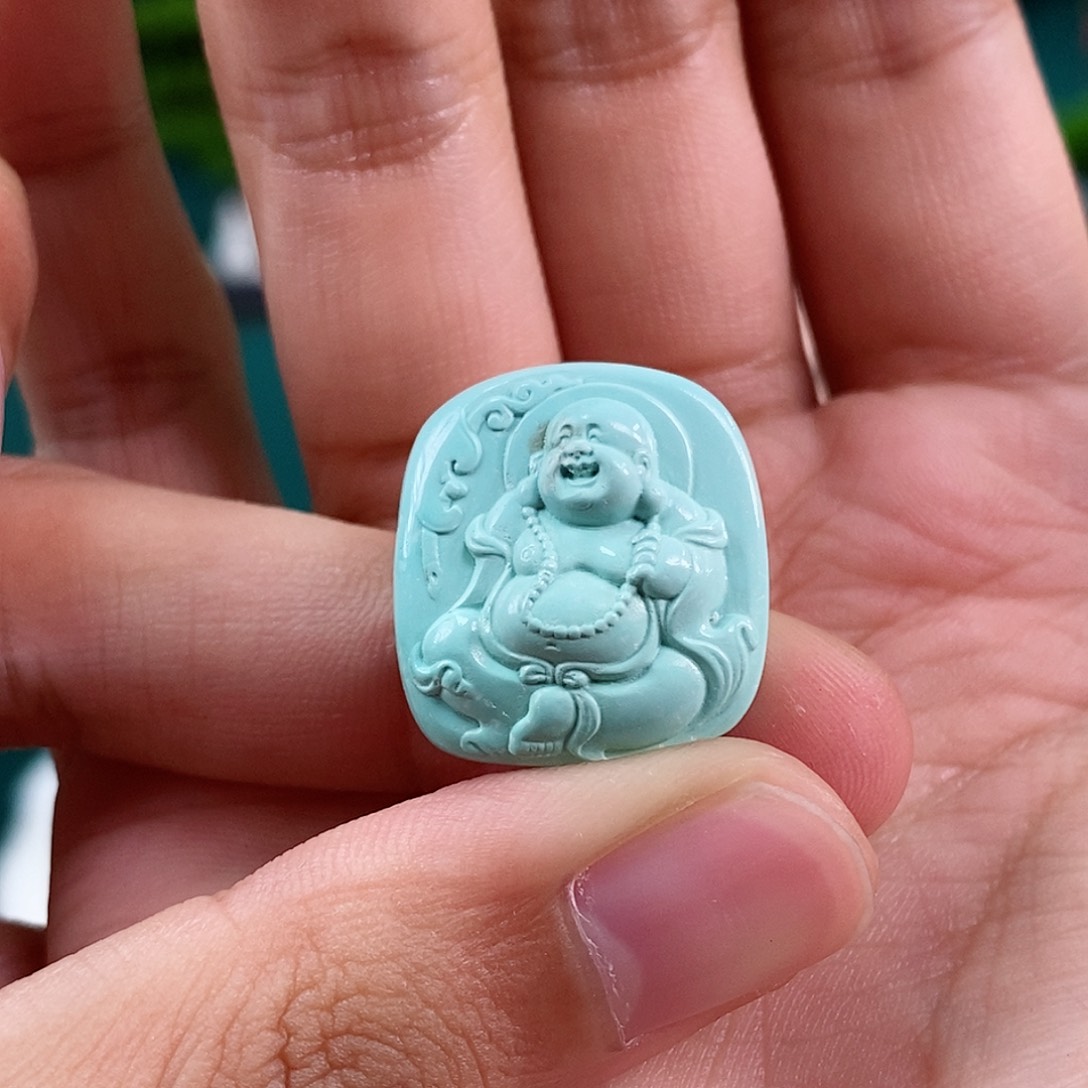 绿松石珠宝奇石未镶嵌弥勒佛笑佛