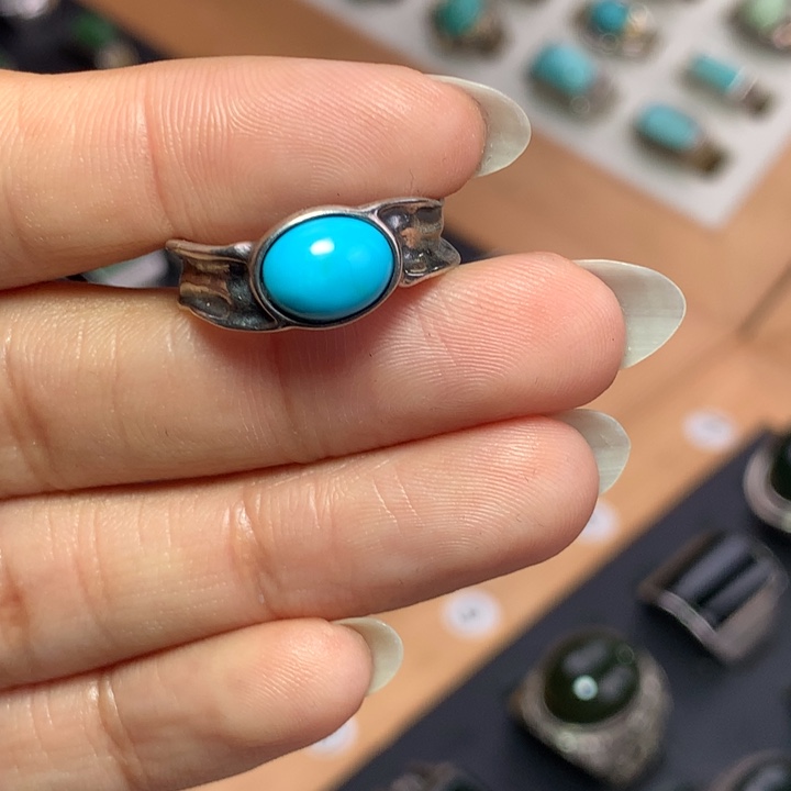 泽***仑绿松石银S925镶嵌戒指