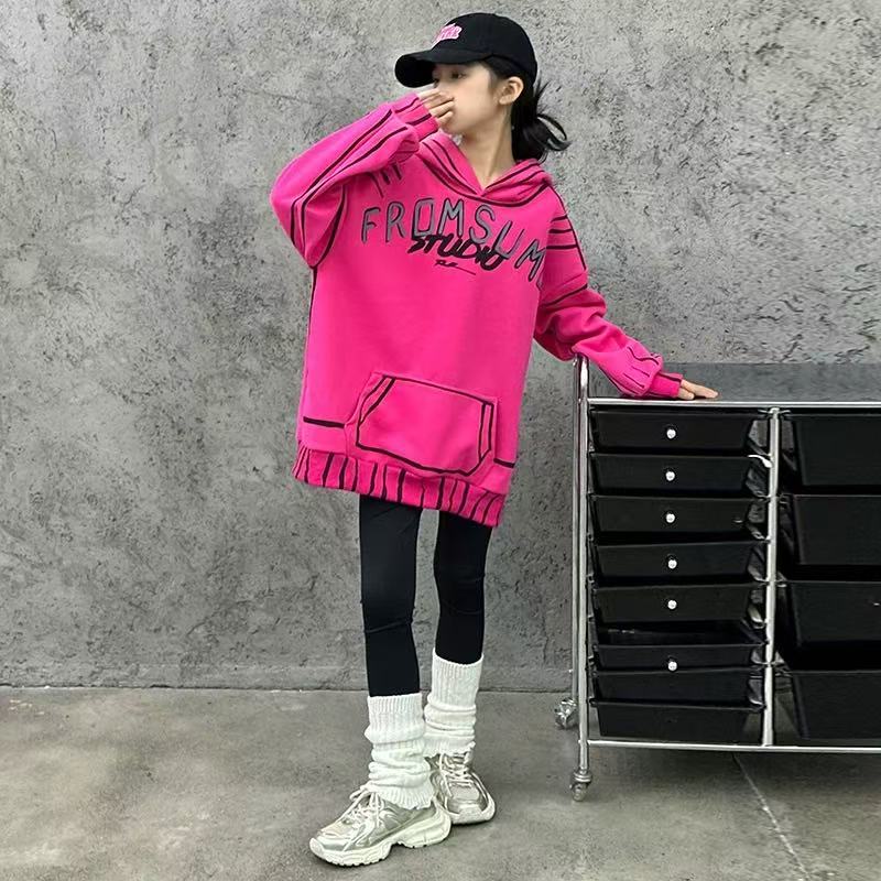 502028《玫红》韩版儿童春款时尚百搭连帽洋气卫衣