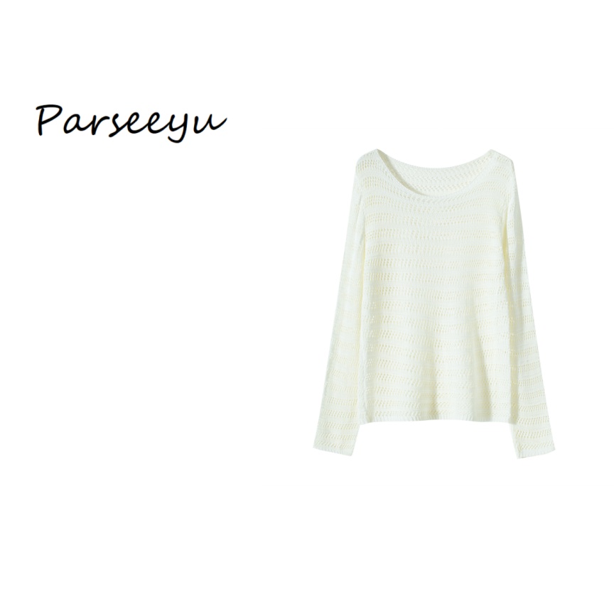 2025年夏季新款时尚防晒针织上衣亚麻和纸纱女条纹镂空宽松