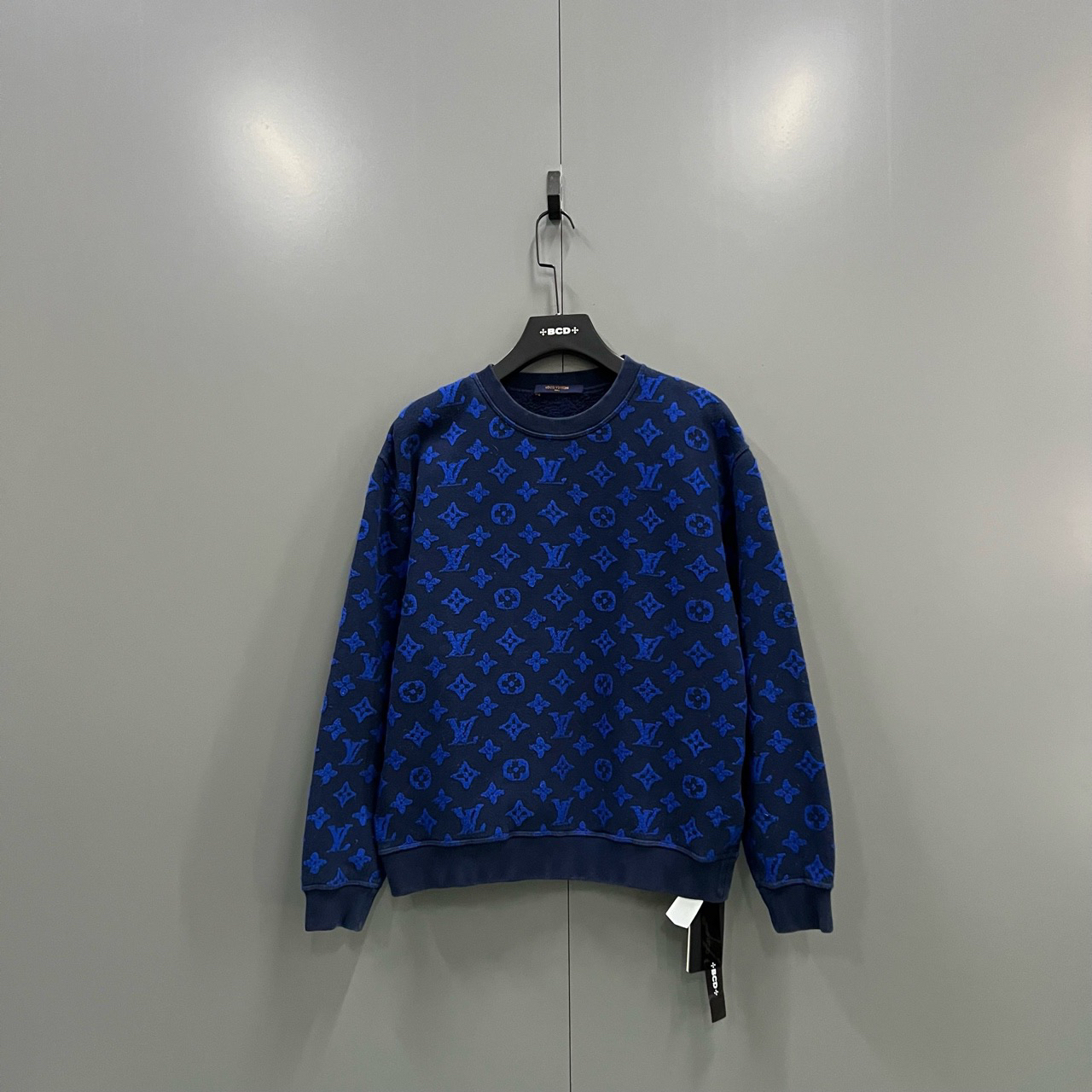 95新 LouisVuitton/路易威登 ab129 009750 蓝色植绒老花卫衣 M码