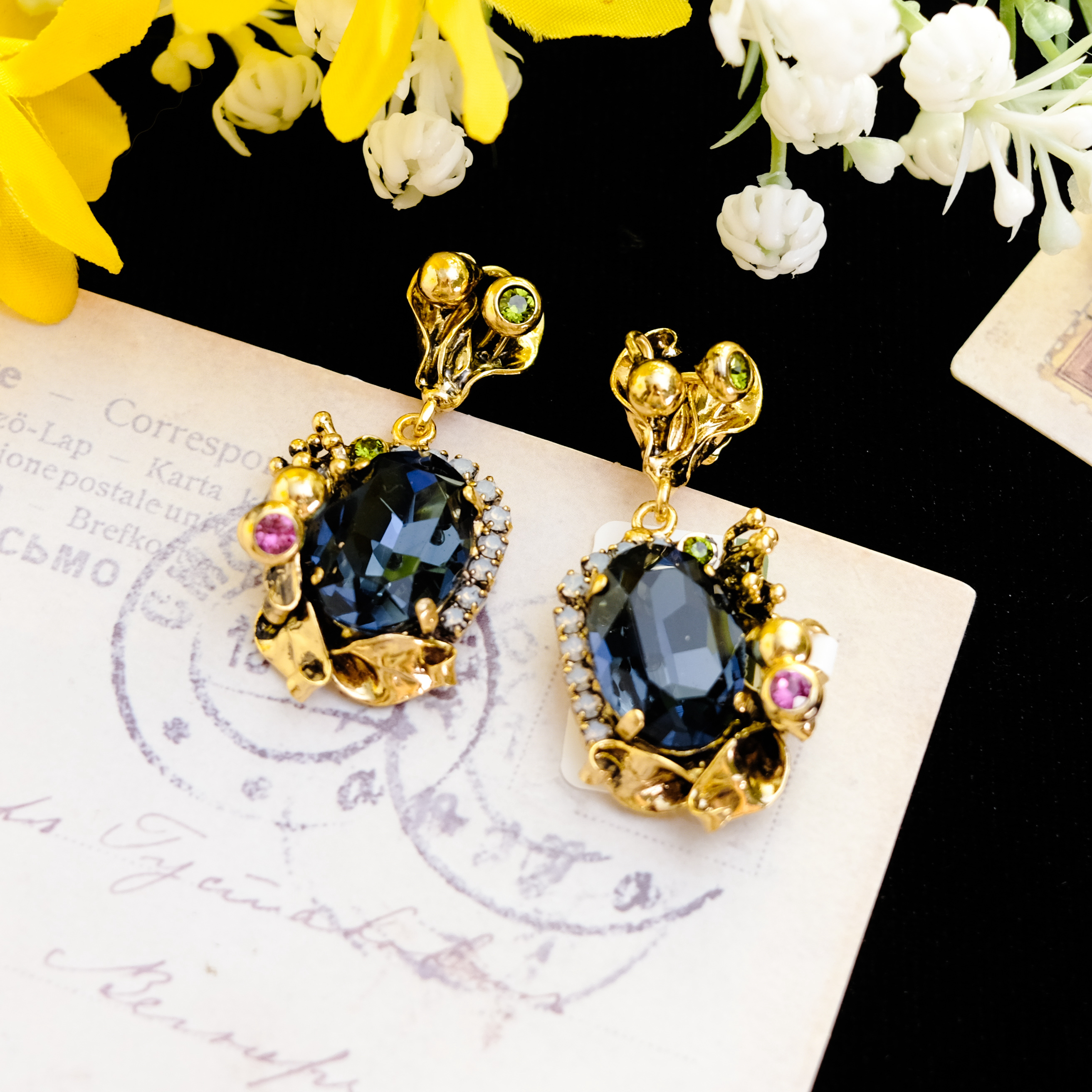 合金仿水晶耳饰 意大利手工品牌 克劳打标款 切割水晶耳饰