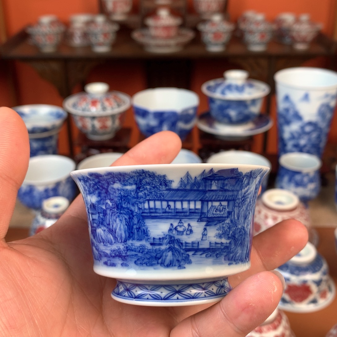 山水主人杯手工手绘