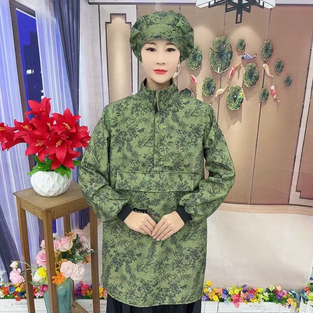 （优质版）新款防水时尚家用围裙上班泼水厨房长袖拉链围裙