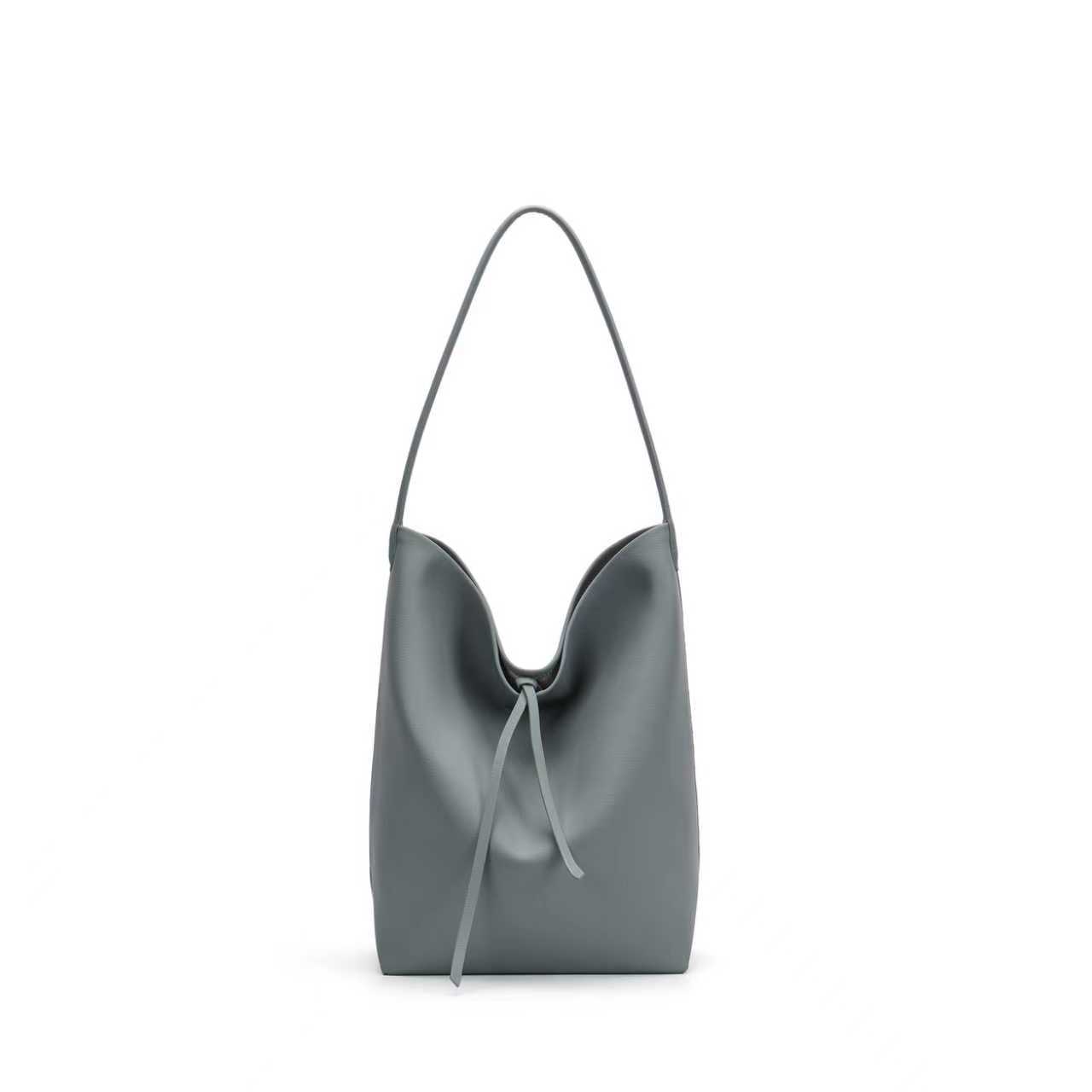 水桶包单根抽带都市简约单肩包秋冬褶皱大容量女包雾霾蓝