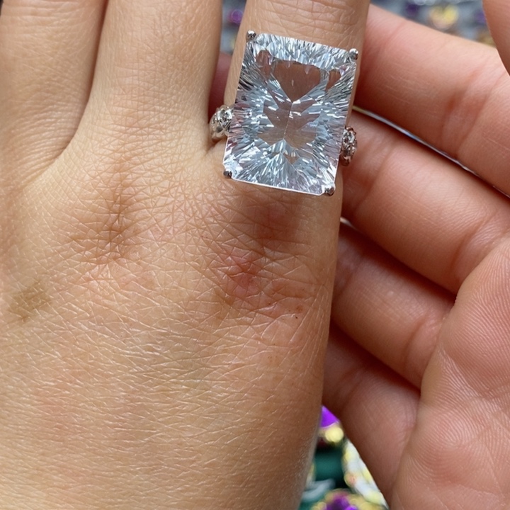 水晶戒指银S925镶嵌天然水晶戒指