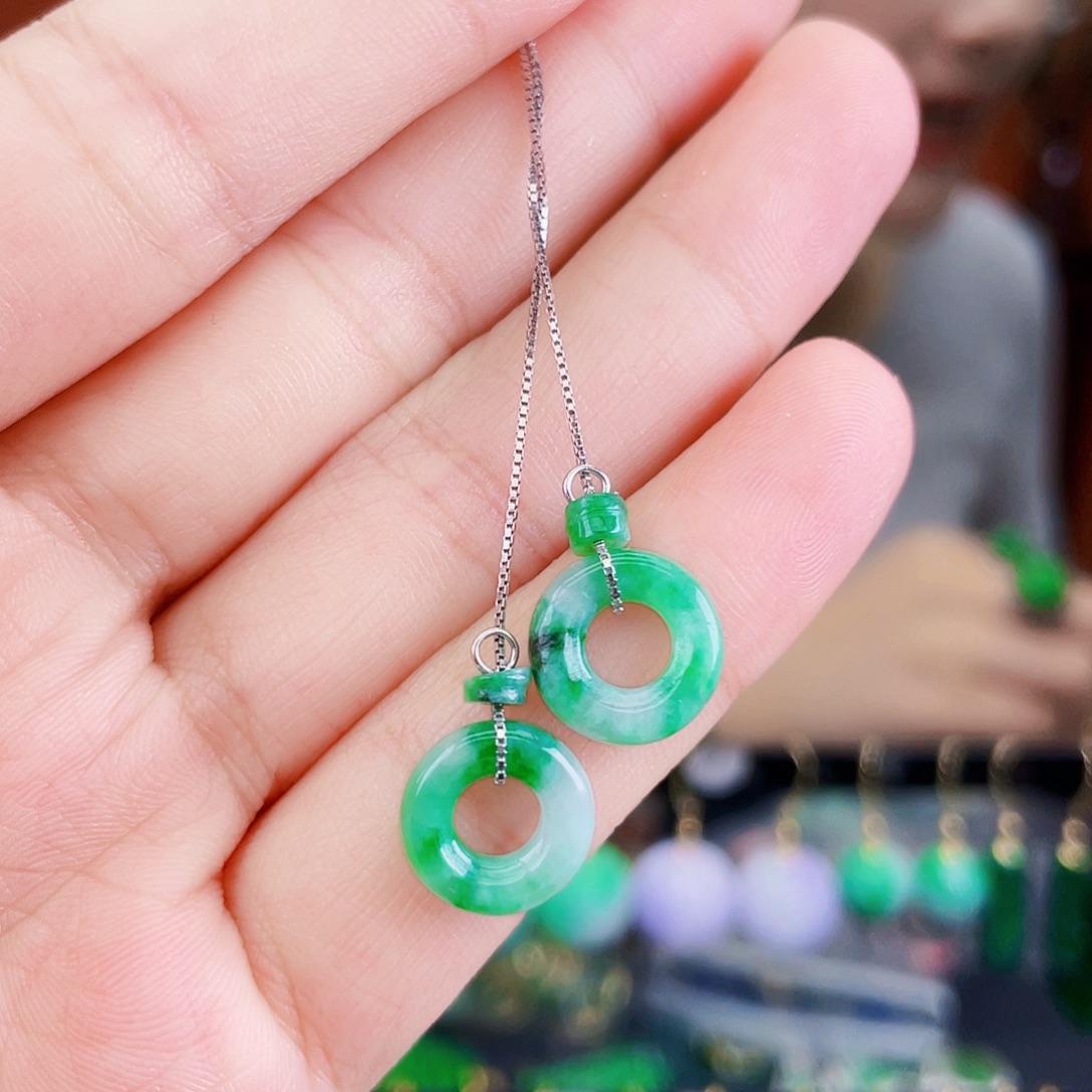 翡翠银S925镶嵌耳饰