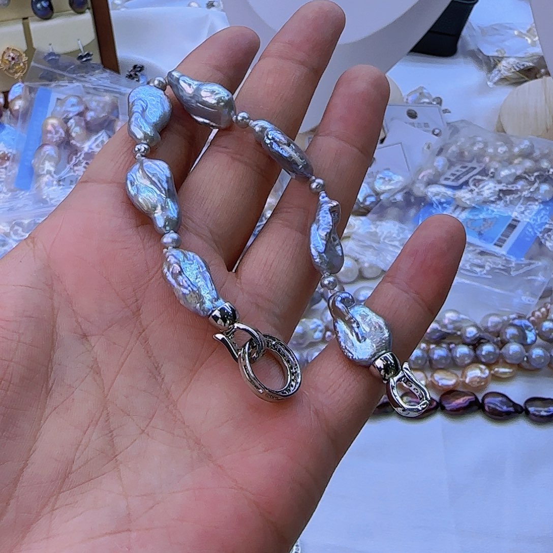 银S925镶嵌淡水珍珠项链定制478