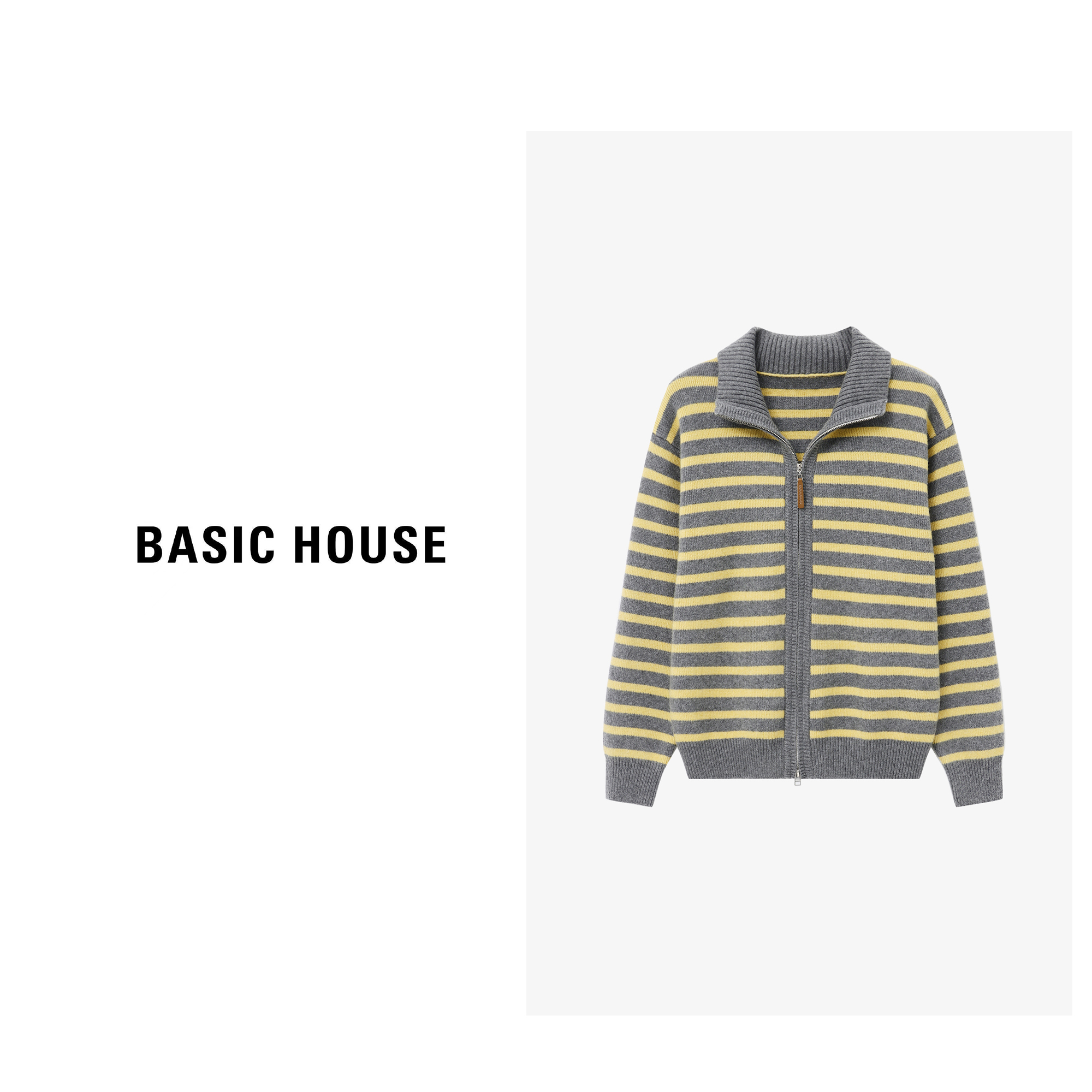 Basic House/百家好秋季条纹拉链长袖毛衣-B0625B5NIS2