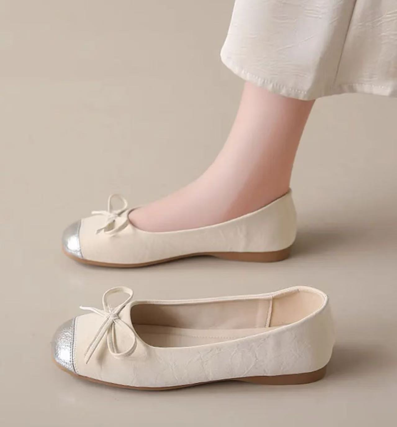 轻奢绝美法式浅口单鞋女2025新款平底一脚蹬百搭气质豆豆鞋603